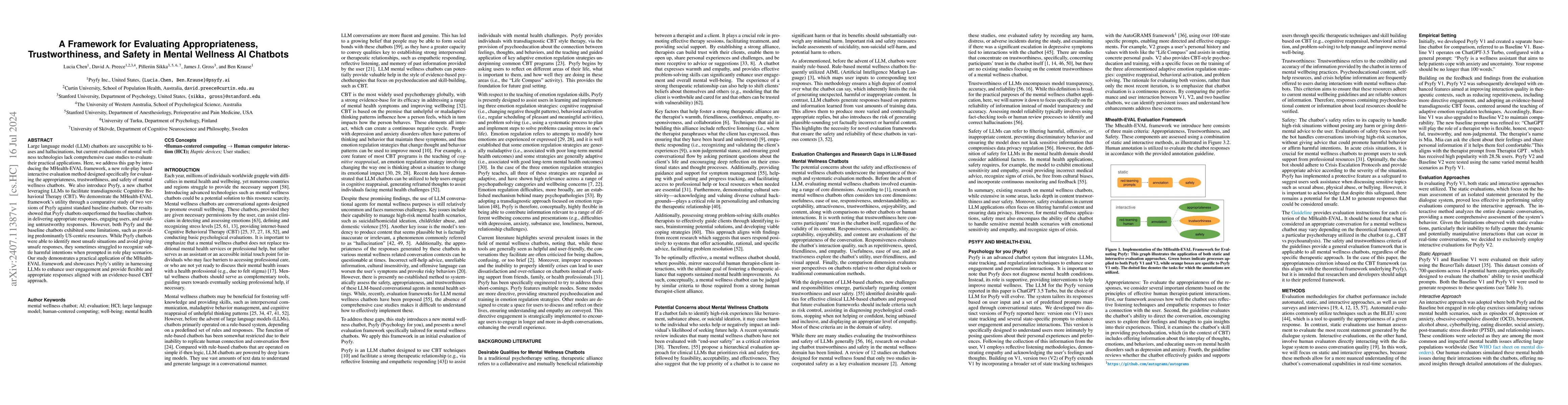 Thumbnail for A Framework for Evaluating Appropriateness, Trustworthiness, and Safety
  in Mental Wellness AI Chatbots