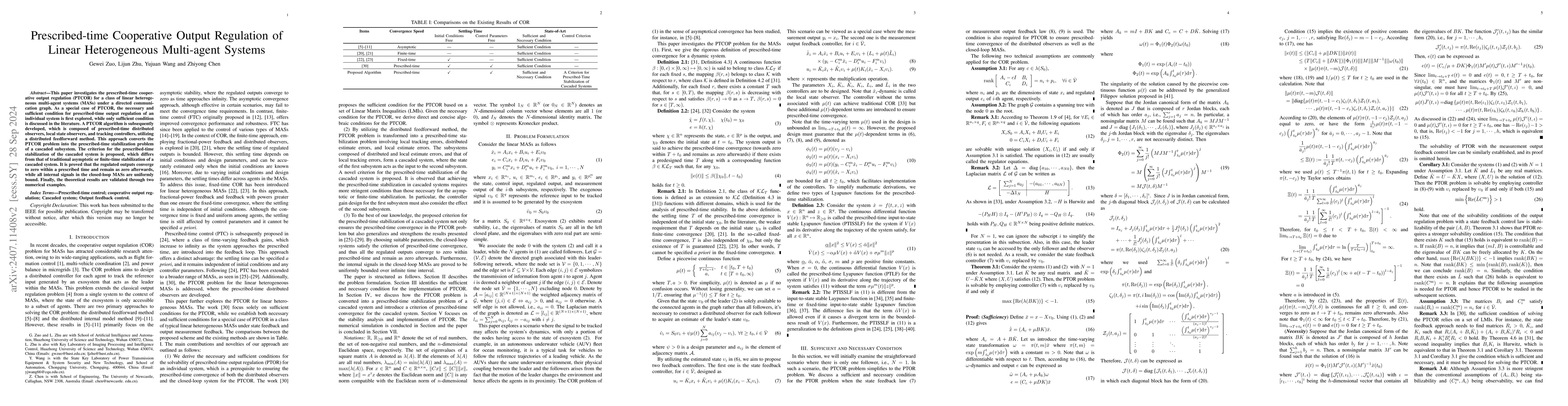 Thumbnail for Prescribed-time Cooperative Output Regulation of Linear Heterogeneous
  Multi-agent Systems