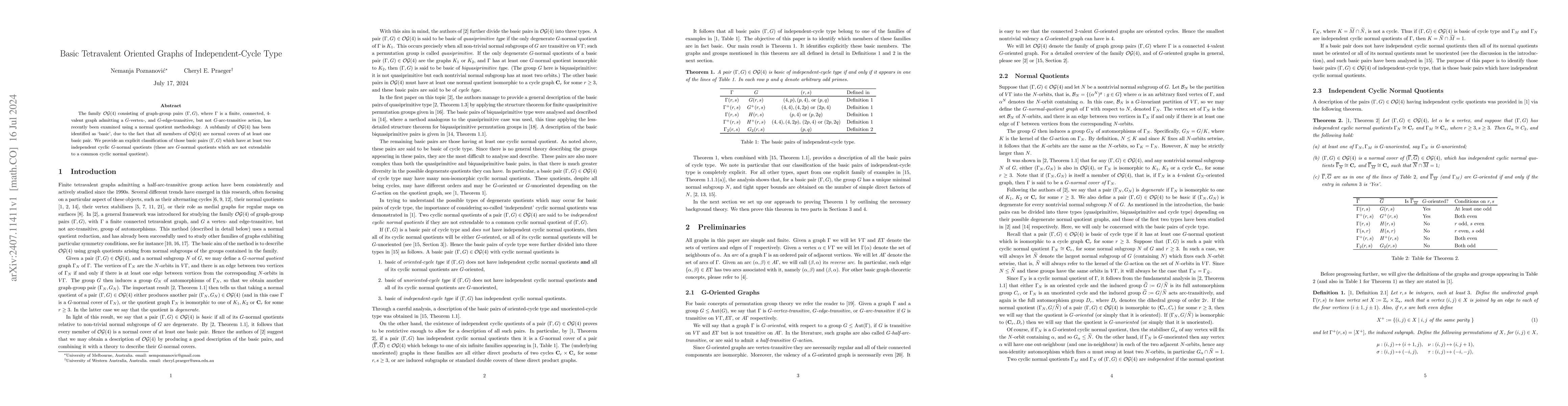 Thumbnail for Basic Tetravalent Oriented Graphs of Independent-Cycle Type