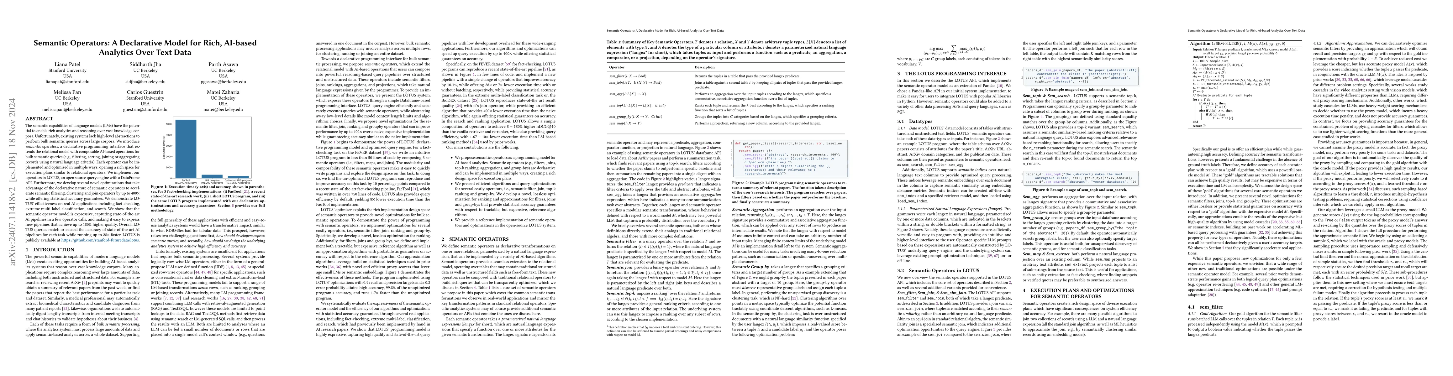 Thumbnail for LOTUS: Enabling Semantic Queries with LLMs Over Tables of Unstructured
  and Structured Data