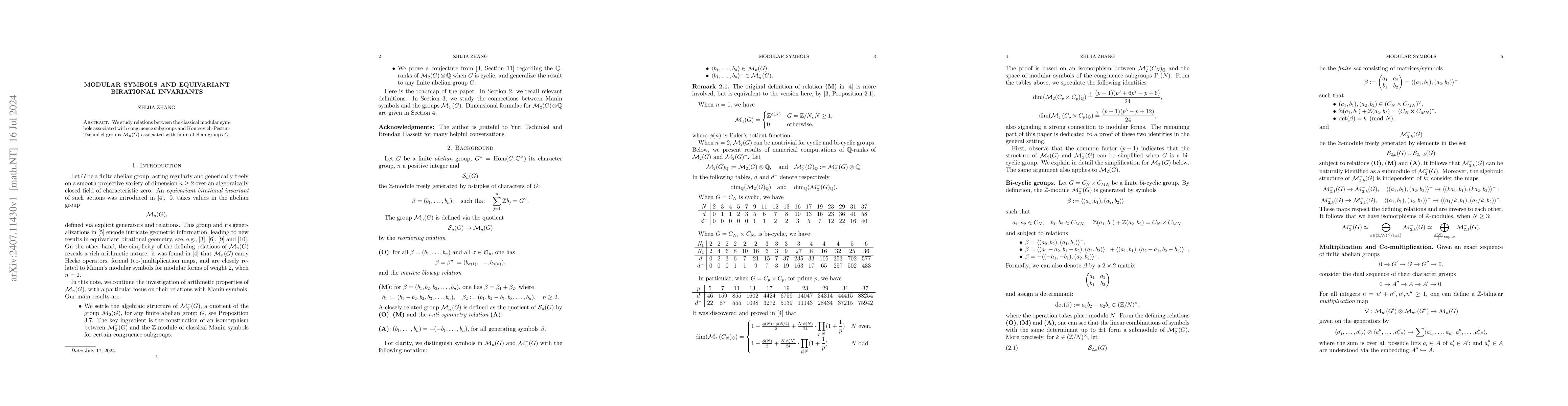 Thumbnail for Modular Symbols and Equivariant Birational Invariants