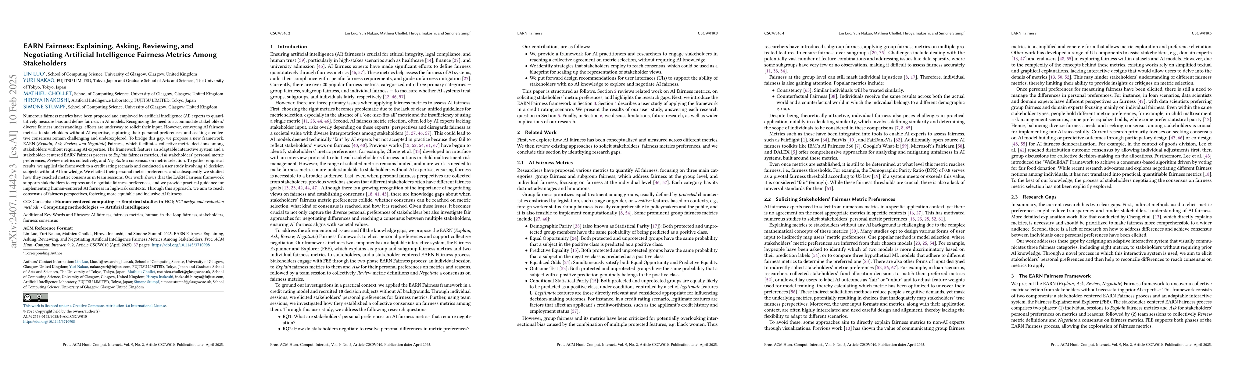 Thumbnail for EARN Fairness: Explaining, Asking, Reviewing and Negotiating Artificial
  Intelligence Fairness Metrics Among Stakeholders