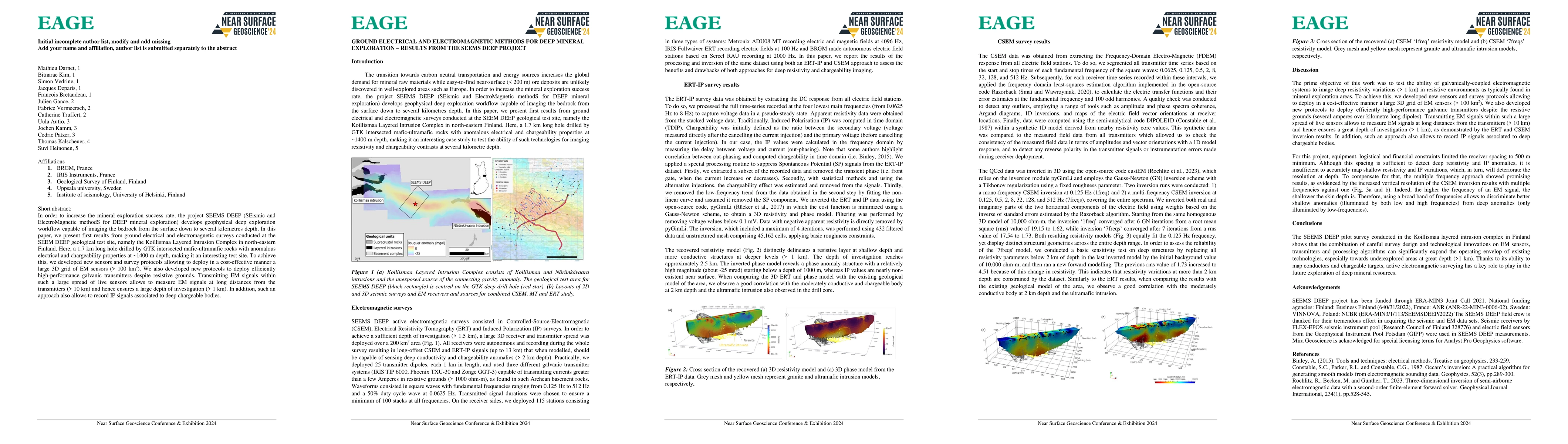 Thumbnail for Ground electrical and electromagnetic methods for deep mineral
  exploration -- results from the SEEMS DEEP project