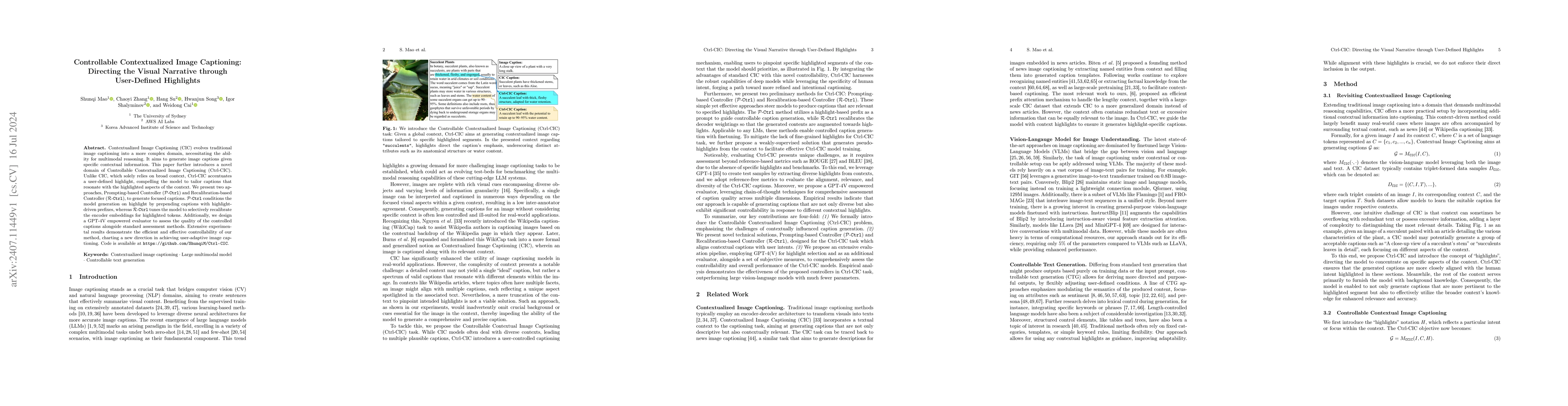 Thumbnail for Controllable Contextualized Image Captioning: Directing the Visual
  Narrative through User-Defined Highlights