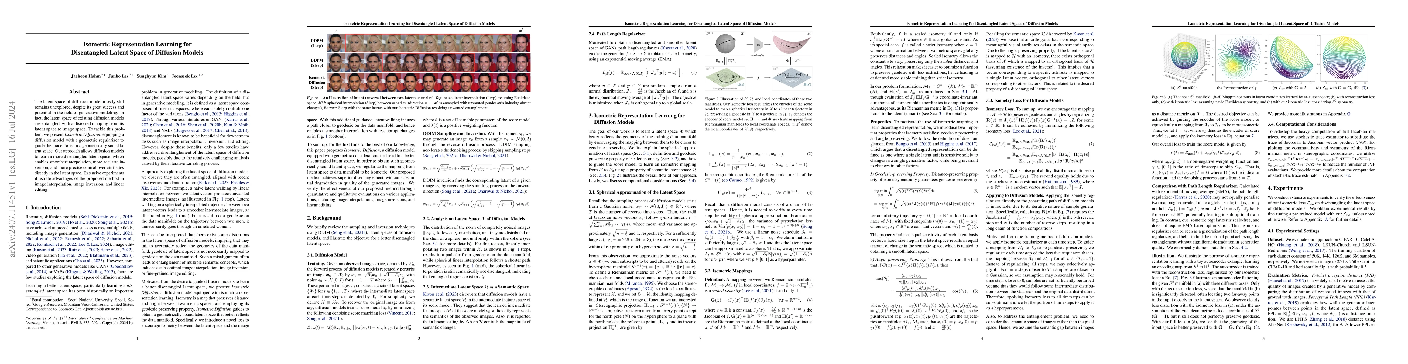 Thumbnail for Isometric Representation Learning for Disentangled Latent Space of
  Diffusion Models