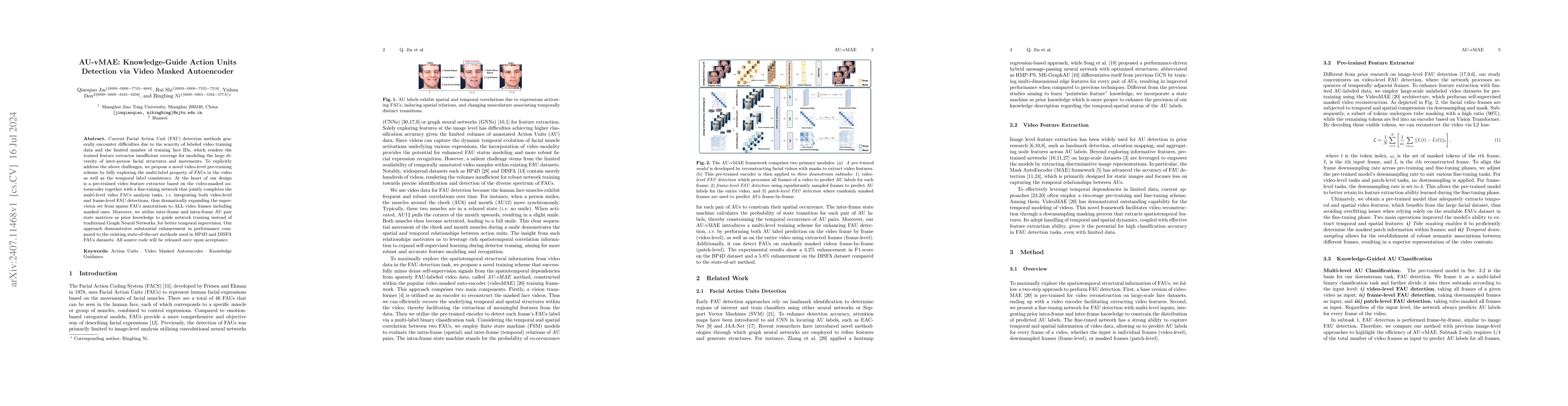 Thumbnail for AU-vMAE: Knowledge-Guide Action Units Detection via Video Masked
  Autoencoder