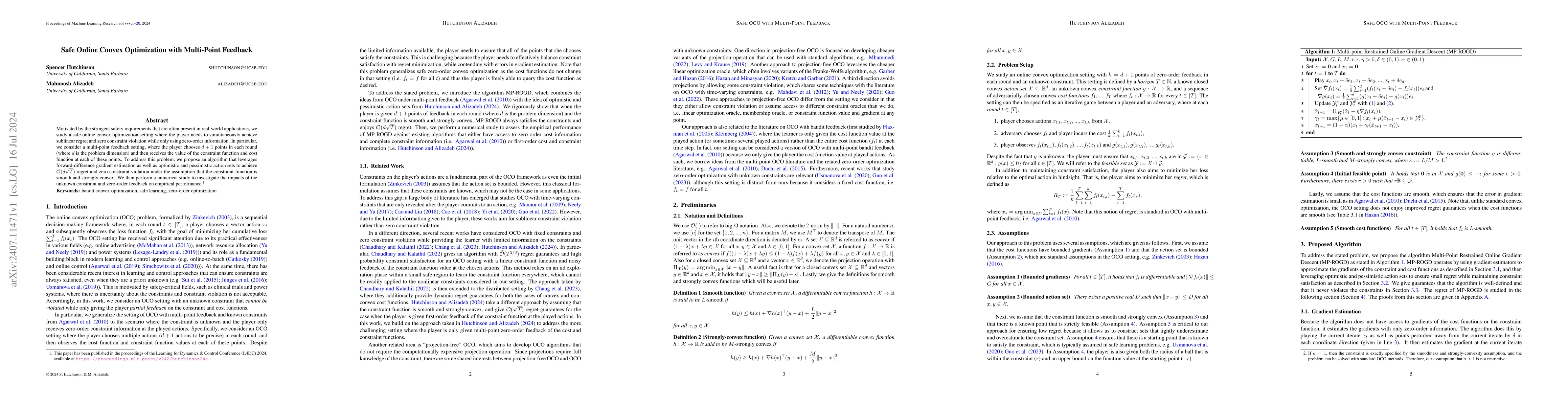 Thumbnail for Safe Online Convex Optimization with Multi-Point Feedback