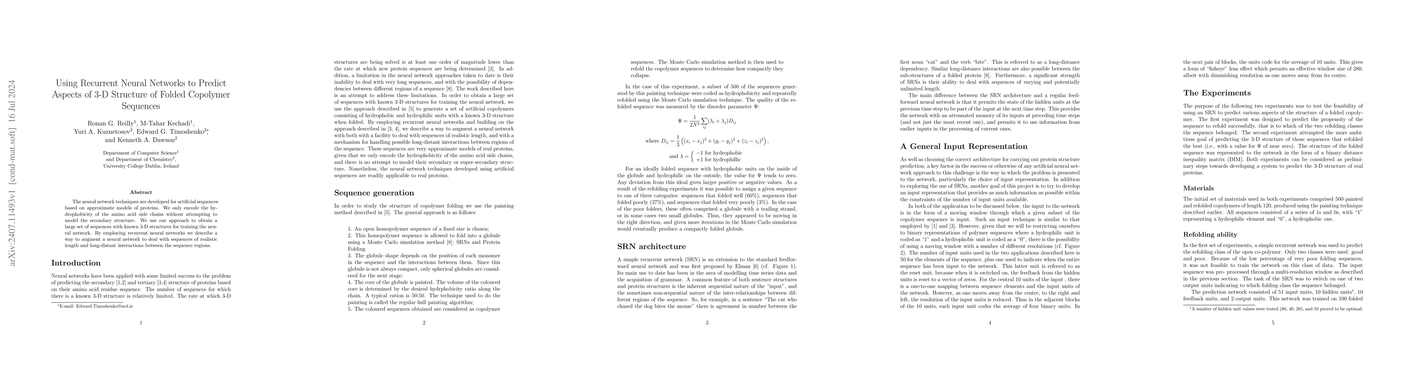 Thumbnail for Using recurrent neural networks to predict aspects of 3-D structure of
  folded copolymer sequences