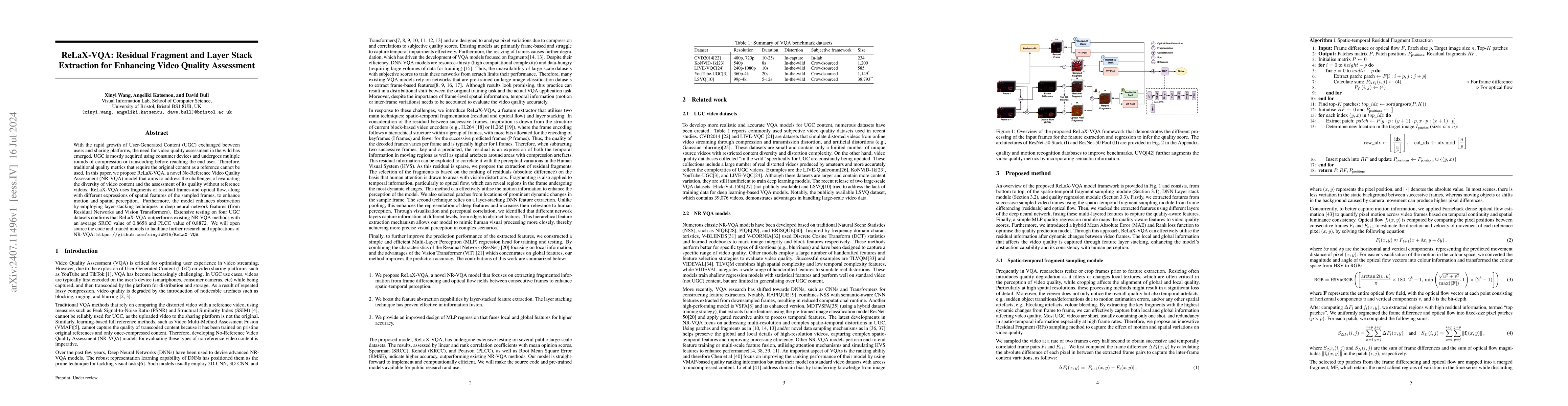 Thumbnail for ReLaX-VQA: Residual Fragment and Layer Stack Extraction for Enhancing
  Video Quality Assessment
