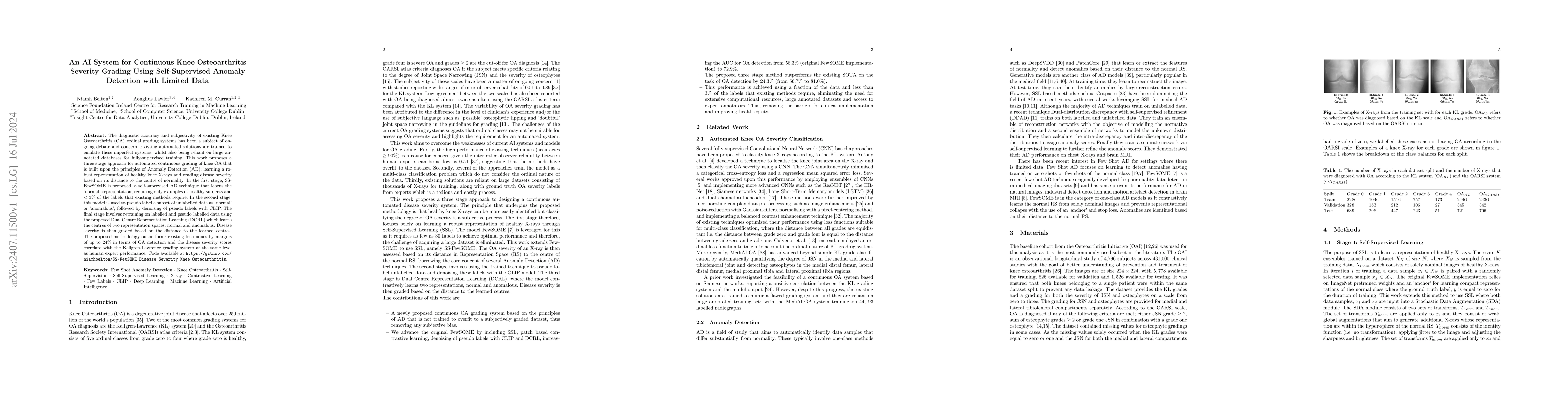 Thumbnail for An AI System for Continuous Knee Osteoarthritis Severity Grading Using
  Self-Supervised Anomaly Detection with Limited Data