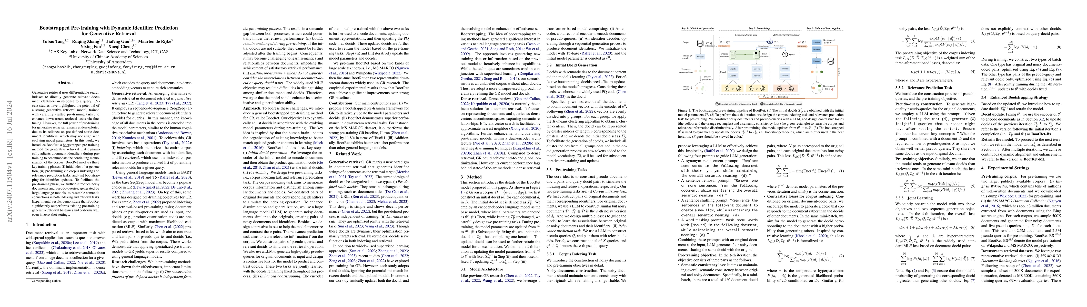 Thumbnail for Bootstrapped Pre-training with Dynamic Identifier Prediction for
  Generative Retrieval