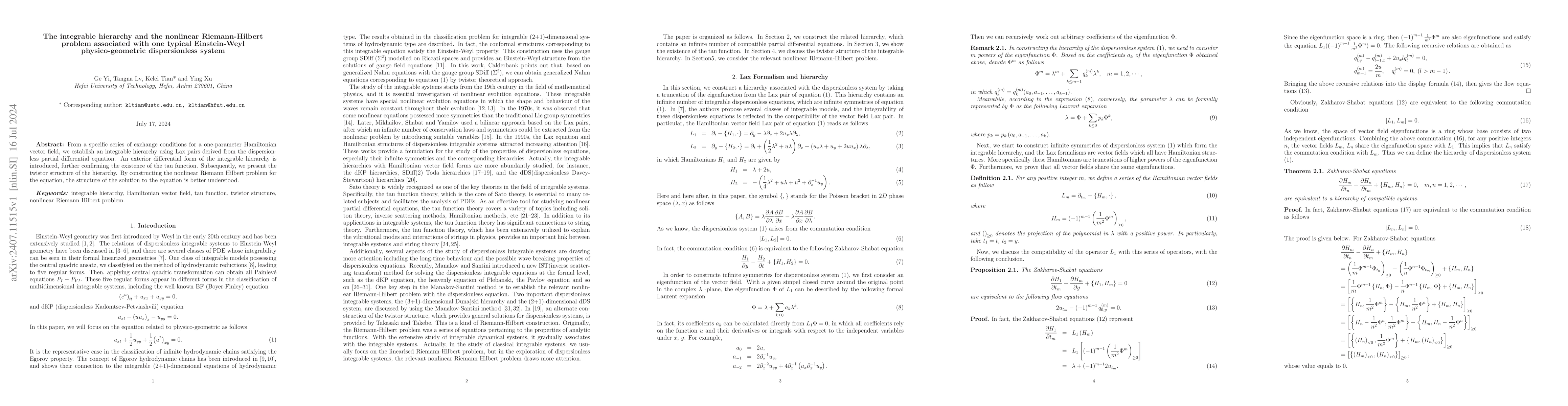 Thumbnail for The integrable hierarchy and the nonlinear Riemann-Hilbert problem
  associated with one typical Einstein-Weyl physico-geometric dispersionless
  system