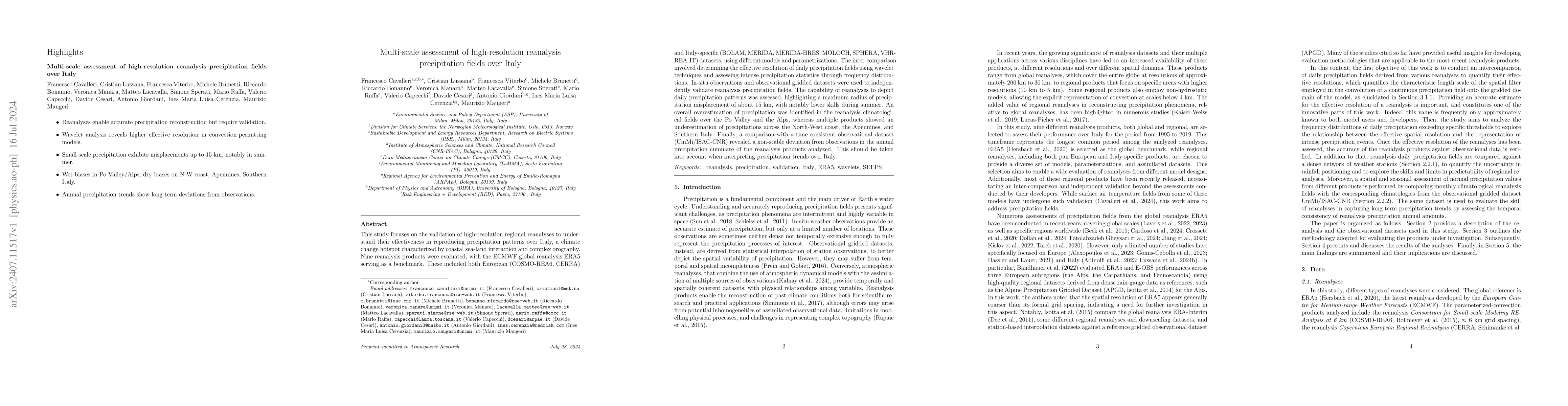Thumbnail for Multi-scale assessment of high-resolution reanalysis precipitation
  fields over Italy