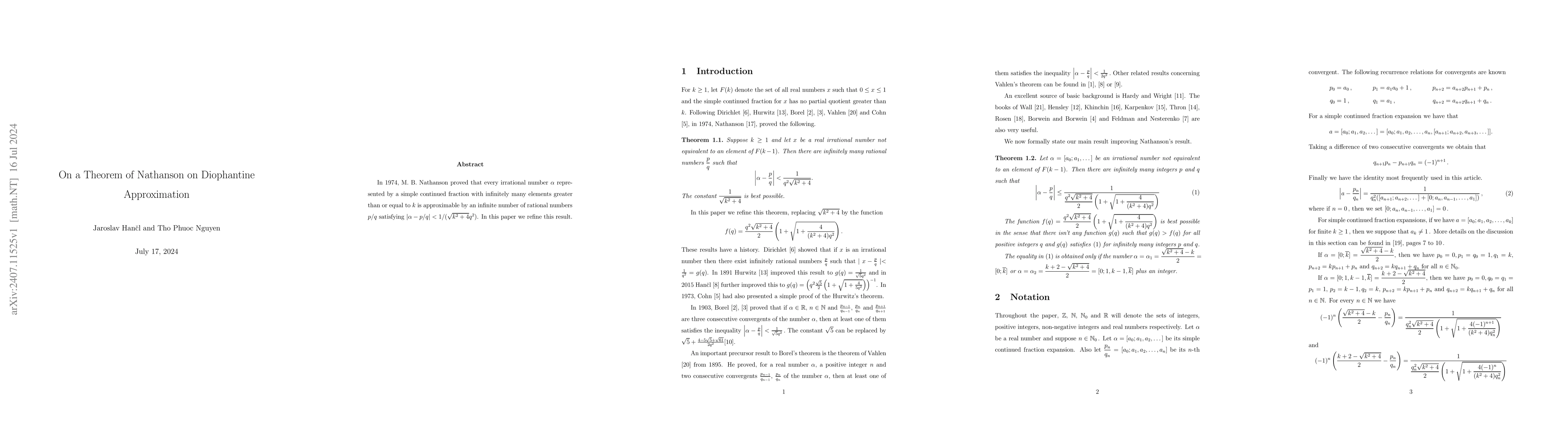 Thumbnail for On a Theorem of Nathanson on Diophantine Approximation