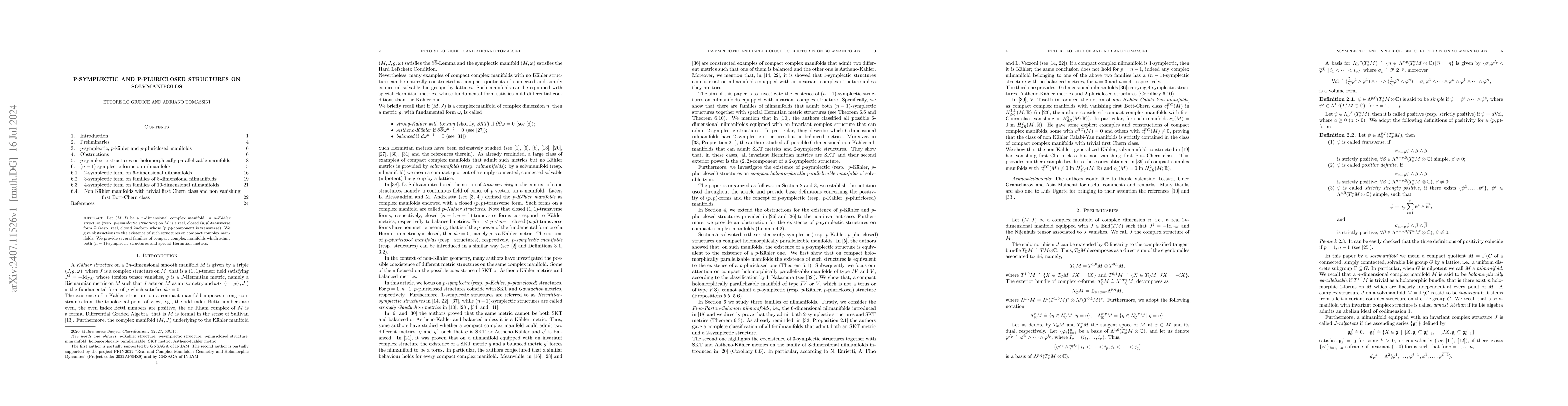 Thumbnail for $p$-symplectic and $p$-pluriclosed structures on solvmanifolds