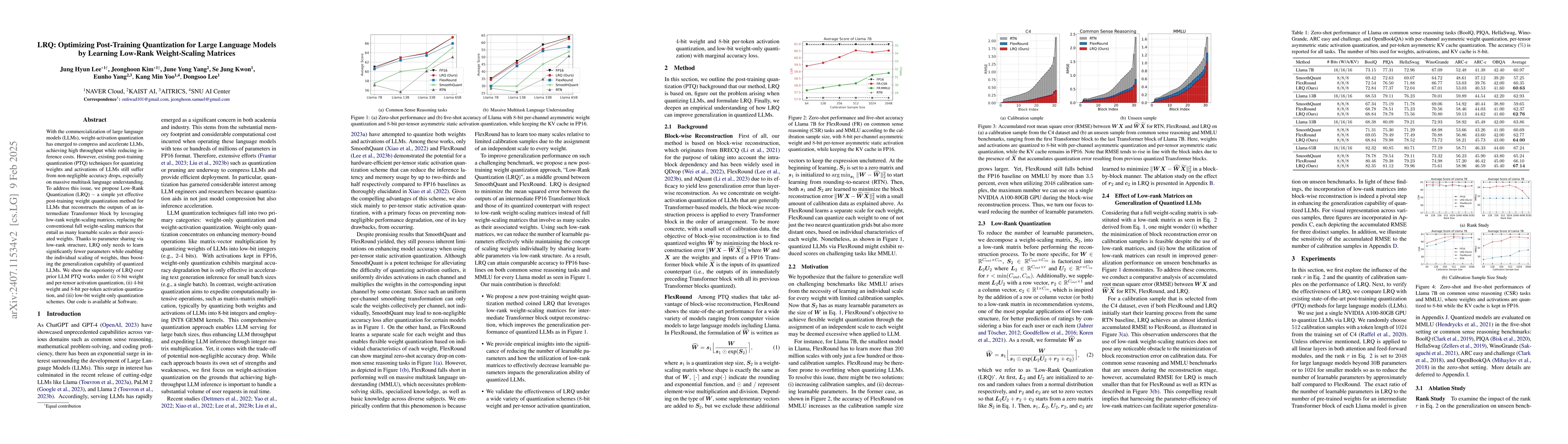 Thumbnail for LRQ: Optimizing Post-Training Quantization for Large Language Models by
  Learning Low-Rank Weight-Scaling Matrices