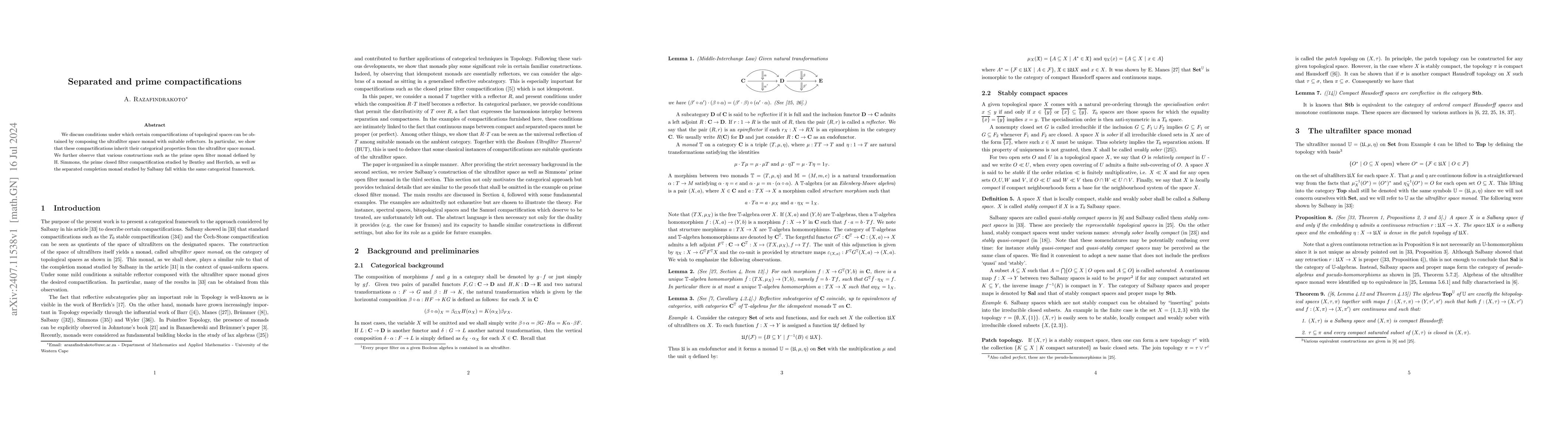Thumbnail for Separated and prime compactifications