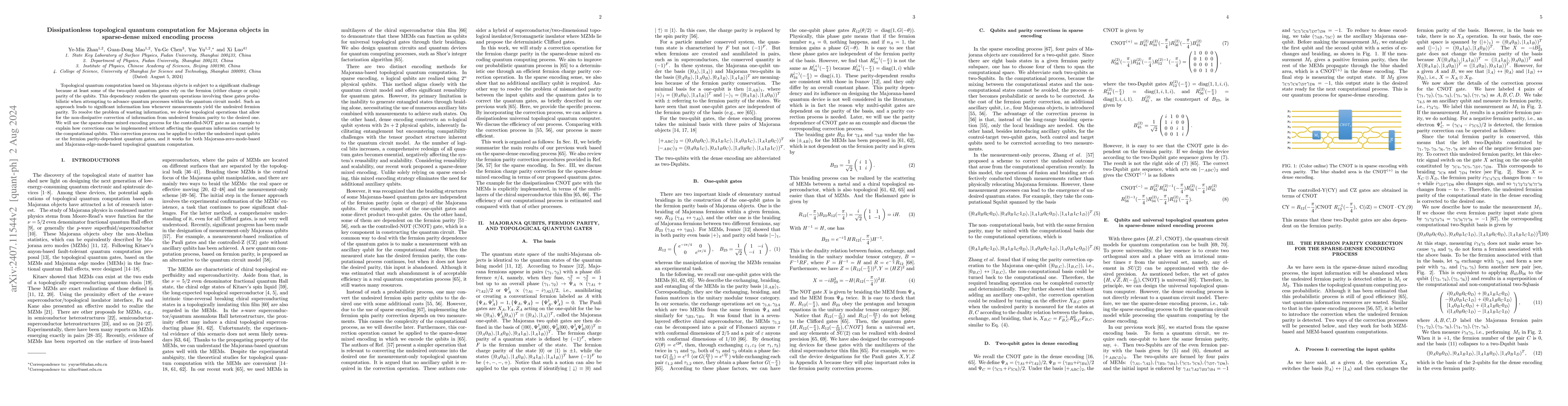 Thumbnail for Dissipationless topological quantum computation for Majorana objects in
  sparse-dense mixed encoding process