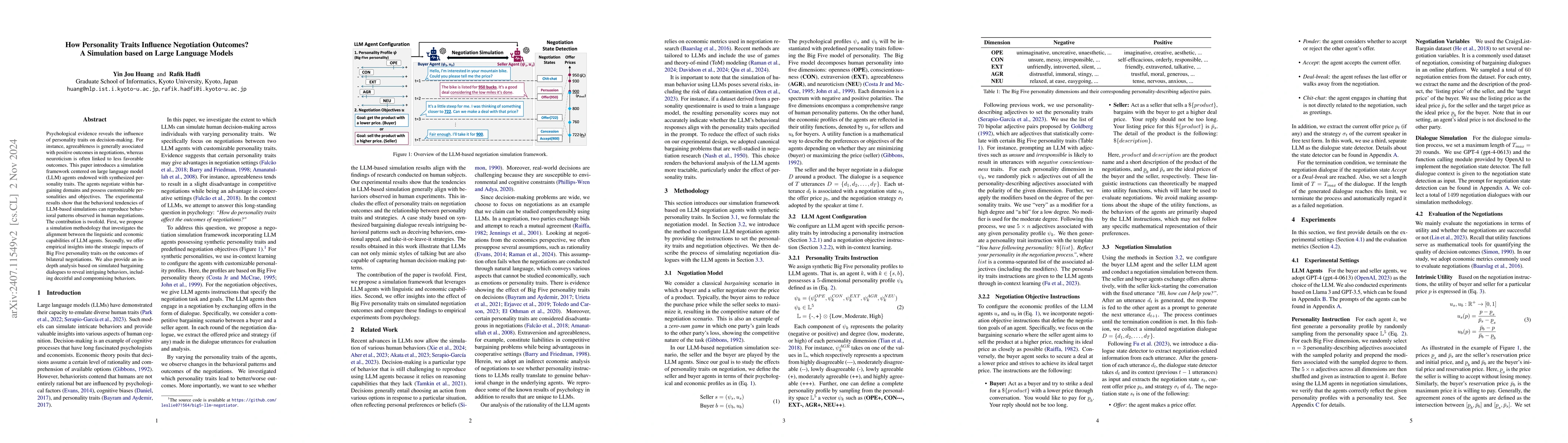 Thumbnail for How Personality Traits Influence Negotiation Outcomes? A Simulation
  based on Large Language Models