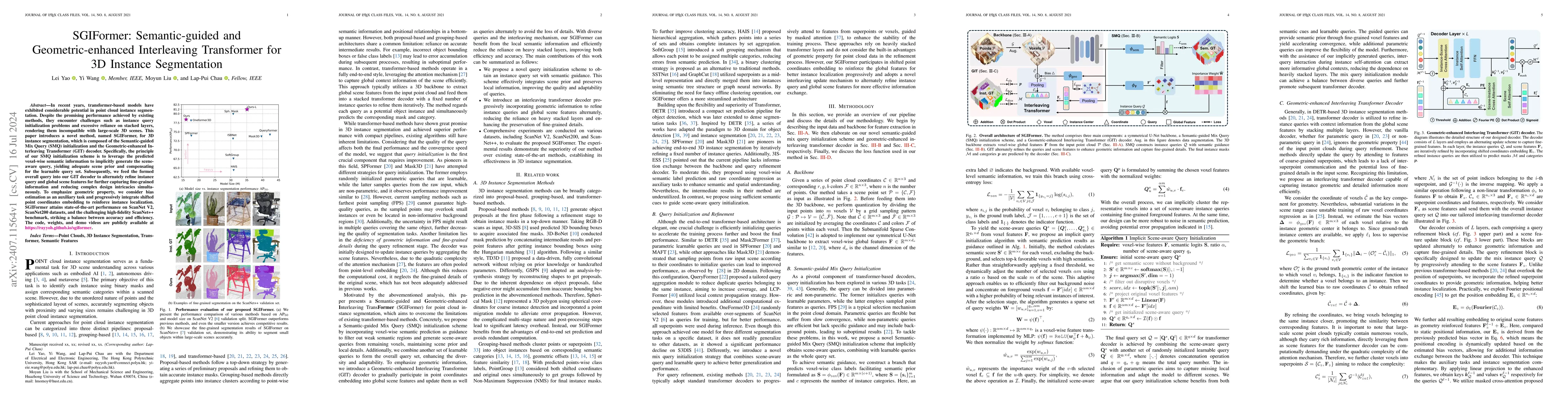 Thumbnail for SGIFormer: Semantic-guided and Geometric-enhanced Interleaving
  Transformer for 3D Instance Segmentation