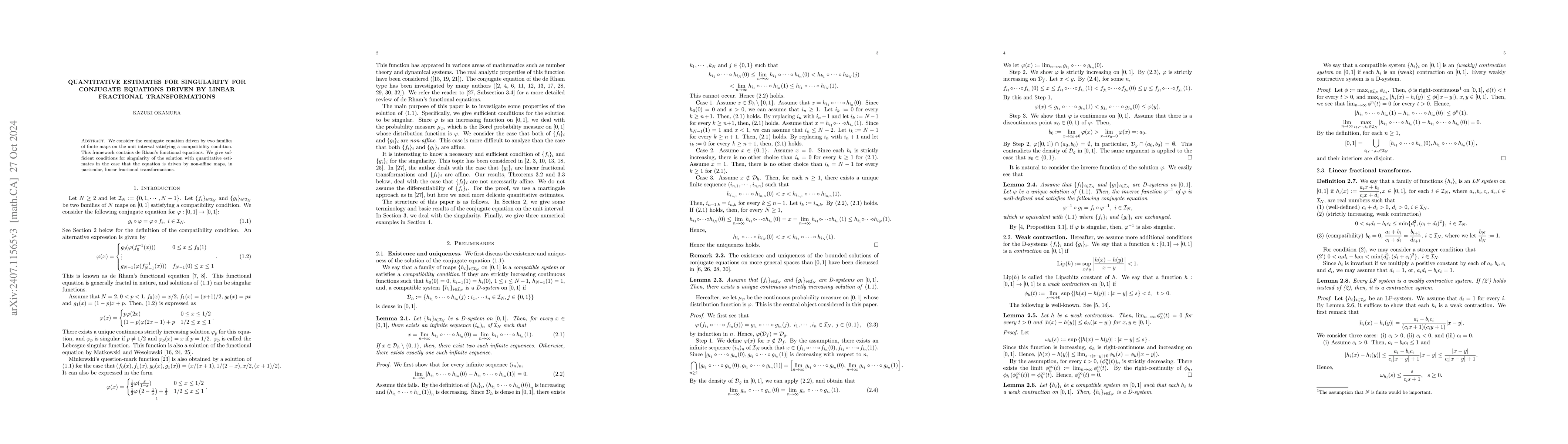 Thumbnail for Quantitative estimates for singularity for conjugate equations driven by
  linear fractional transformations