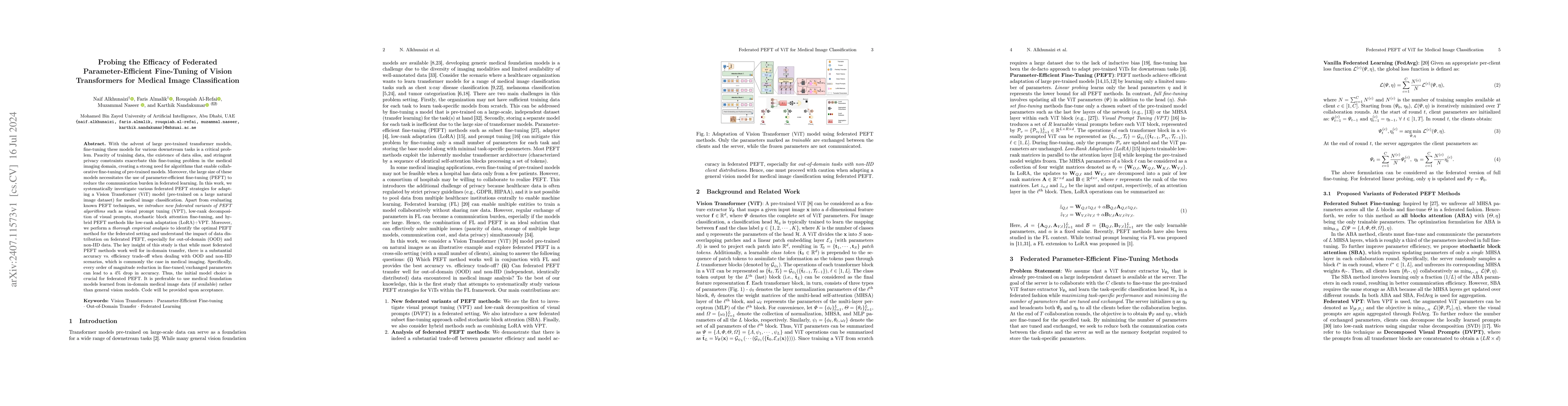 Thumbnail for Probing the Efficacy of Federated Parameter-Efficient Fine-Tuning of
  Vision Transformers for Medical Image Classification