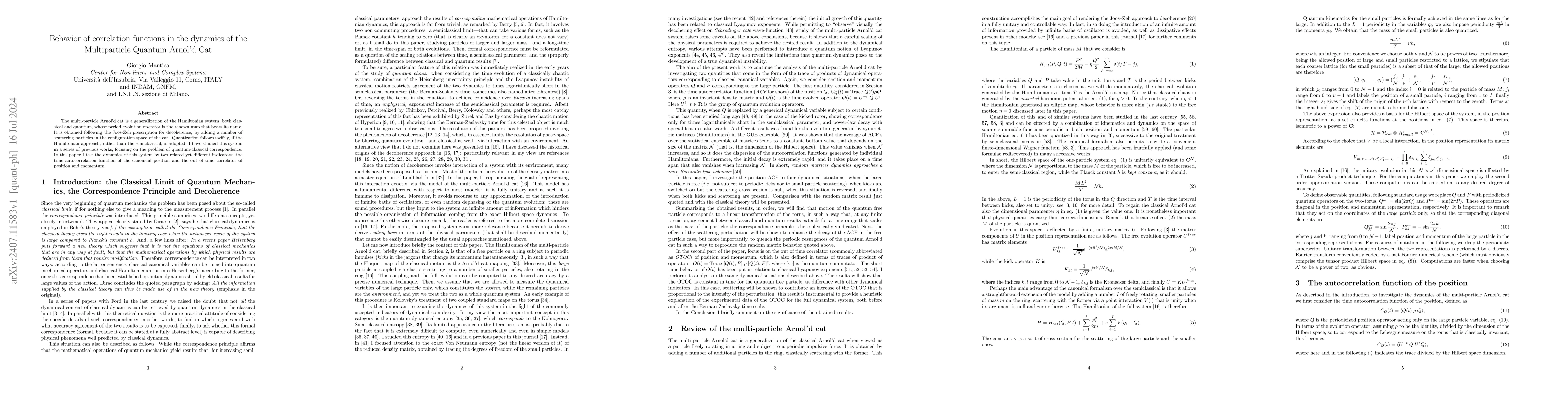 Thumbnail for Behavior of correlation functions in the dynamics of the Multiparticle
  Quantum Arnol'd Cat