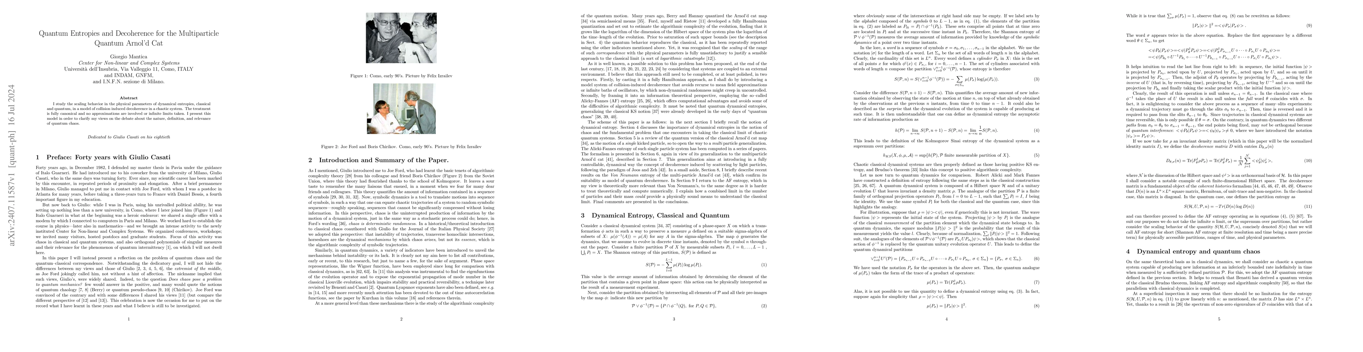 Thumbnail for Quantum Entropies and Decoherence for the Multiparticle Quantum Arnol'd
  Cat