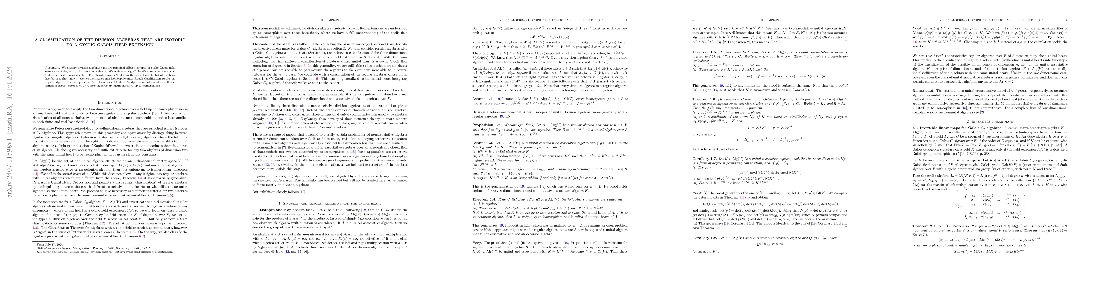 Thumbnail for A classification of the division algebras that are isotopic to a cyclic
  Galois field extension