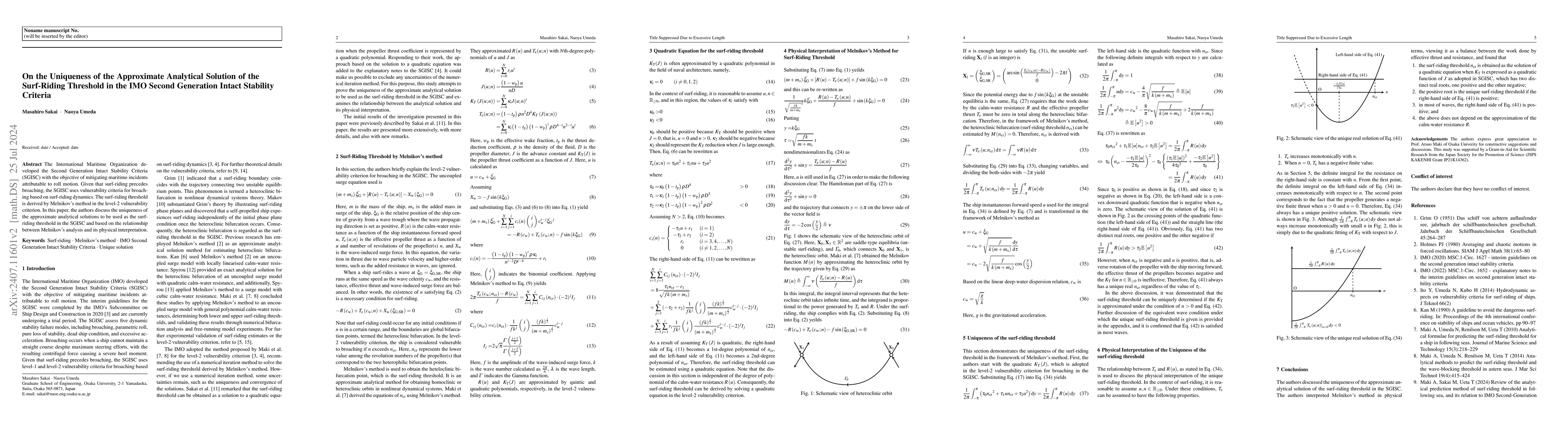Thumbnail for On the Uniqueness of the Approximate Analytical Solution of the
  Surf-Riding Threshold in the IMO Second Generation Intact Stability Criteria