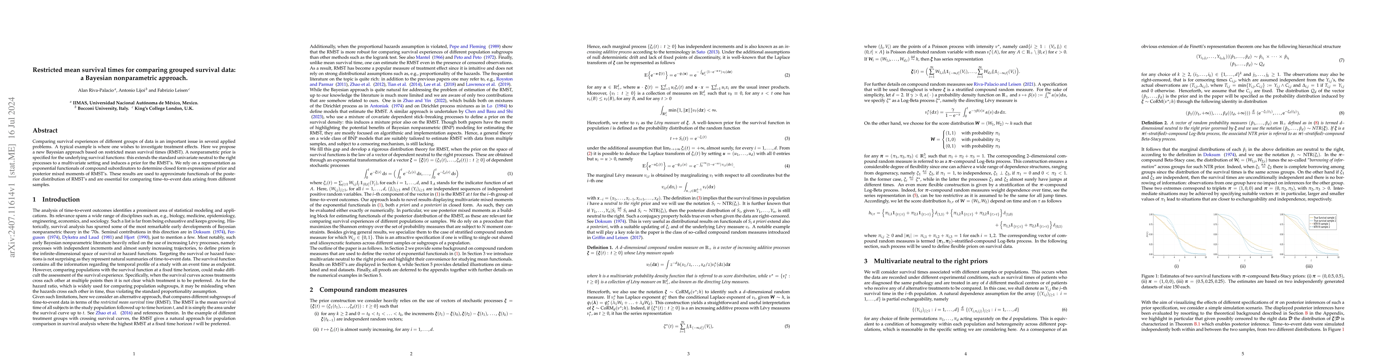 Thumbnail for Restricted mean survival times for comparing grouped survival data: a
  Bayesian nonparametric approach