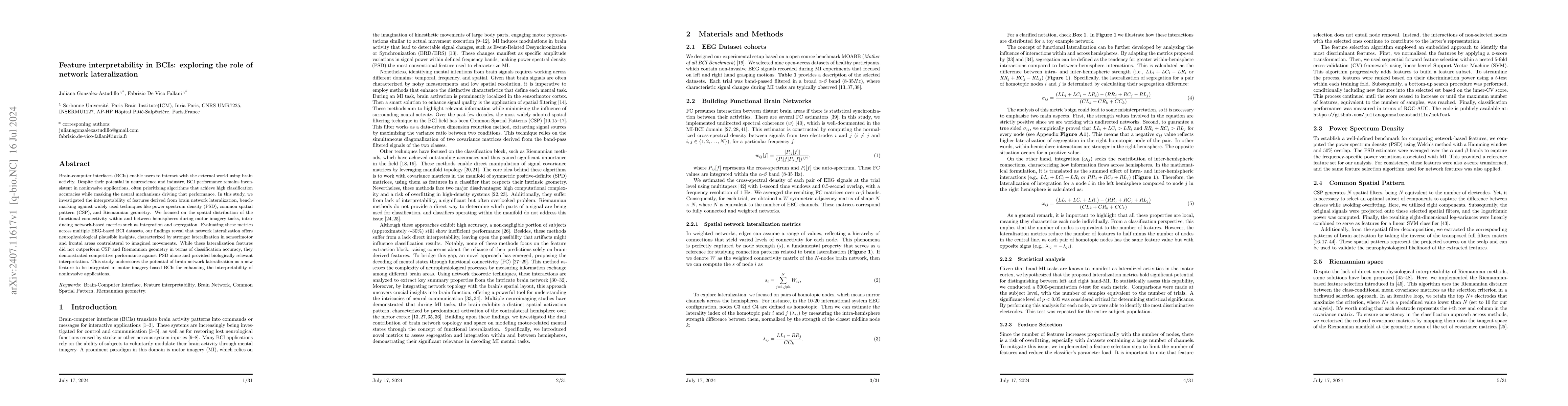 Thumbnail for Feature interpretability in BCIs: exploring the role of network
  lateralization