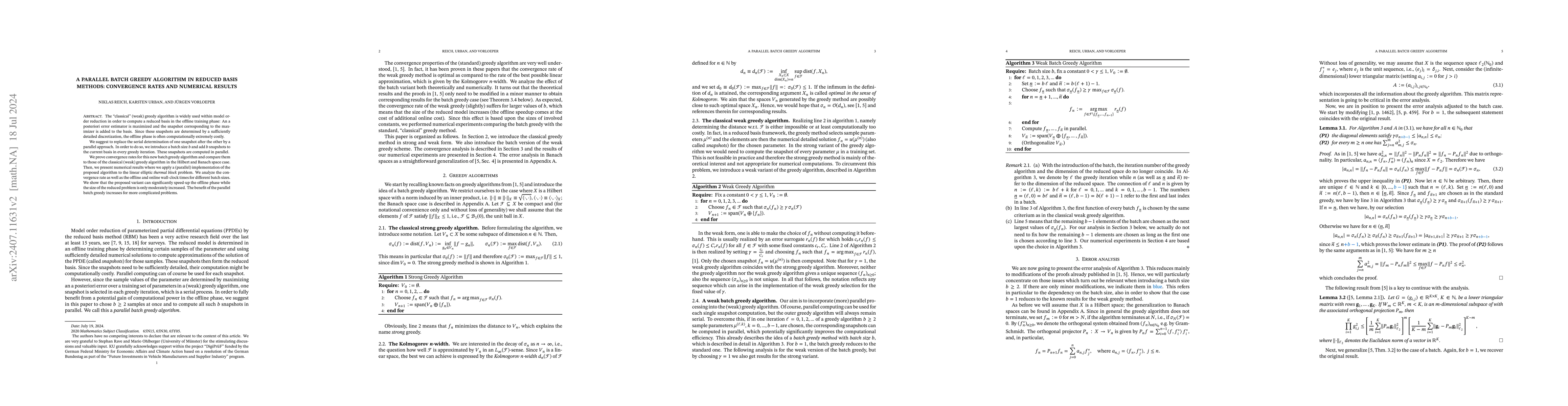 Thumbnail for A parallel batch greedy algorithm in reduced basis methods: Convergence
  rates and numerical results