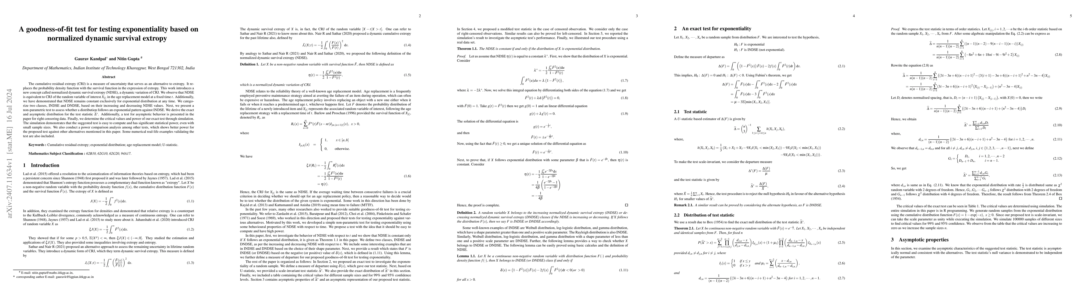 Thumbnail for A goodness-of-fit test for testing exponentiality based on normalized
  dynamic survival extropy
