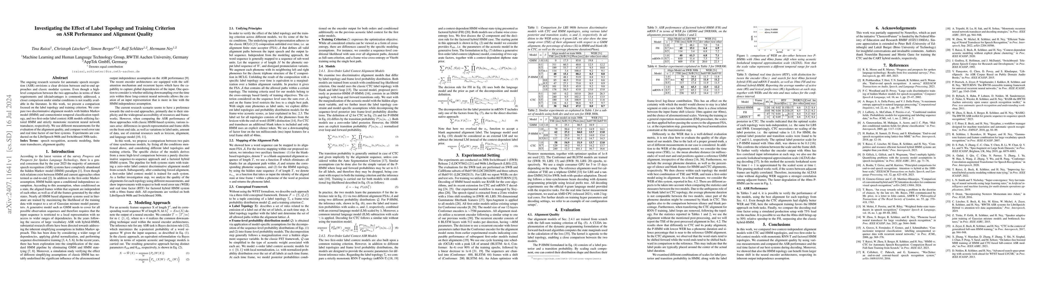 Thumbnail for Investigating the Effect of Label Topology and Training Criterion on ASR
  Performance and Alignment Quality