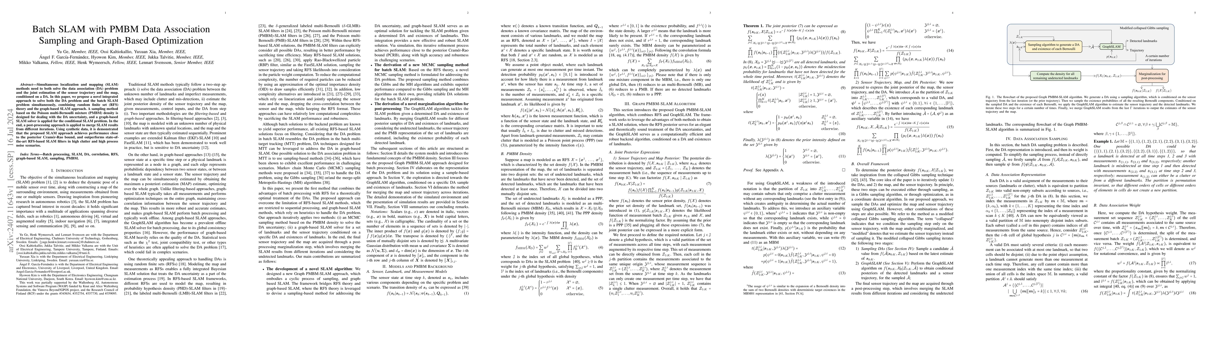 Thumbnail for Batch SLAM with PMBM Data Association Sampling and Graph-Based
  Optimization
