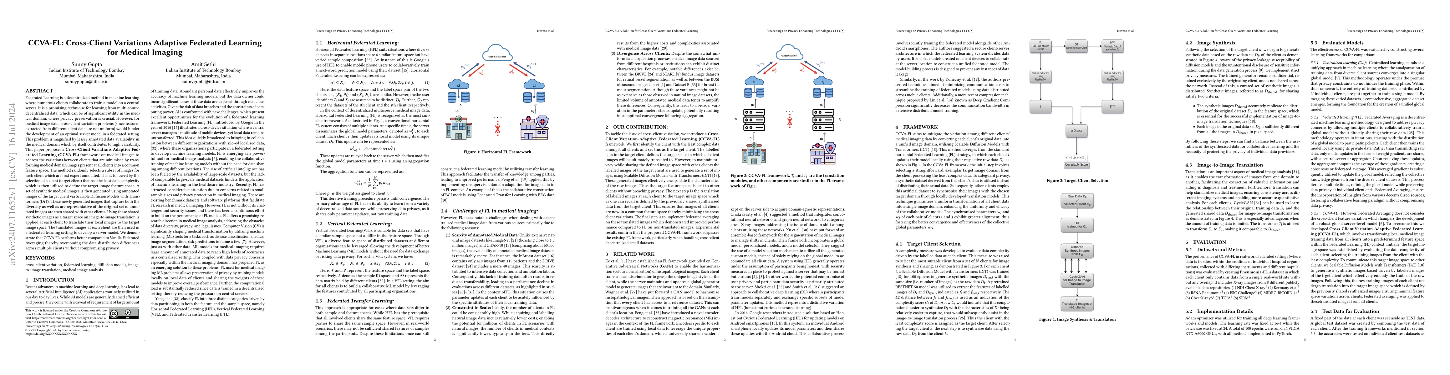 Thumbnail for CCVA-FL: Cross-Client Variations Adaptive Federated Learning for Medical
  Imaging