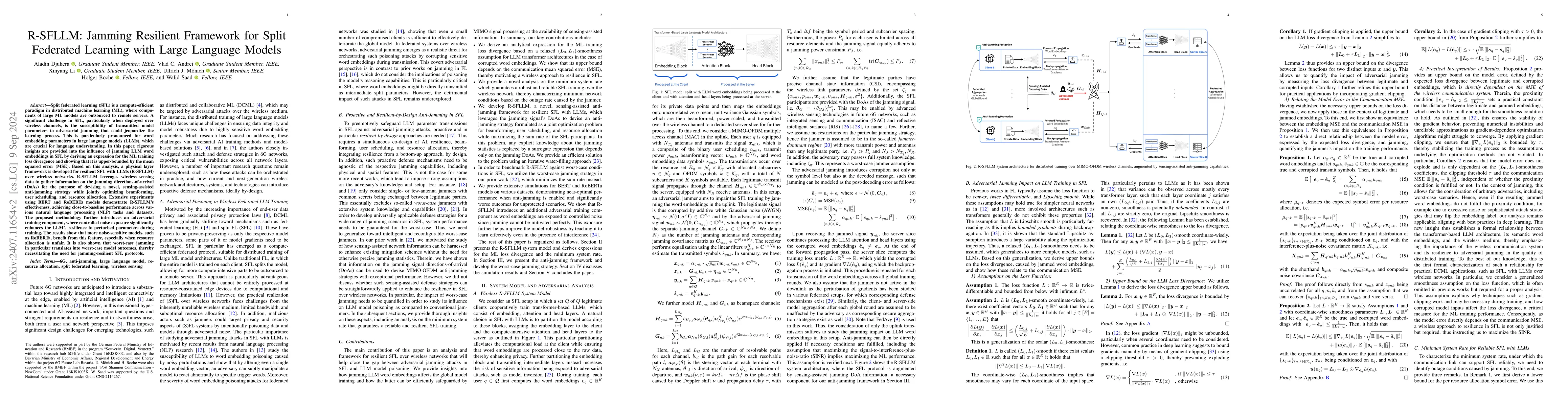 Thumbnail for R-SFLLM: Jamming Resilient Framework for Split Federated Learning with
  Large Language Models
