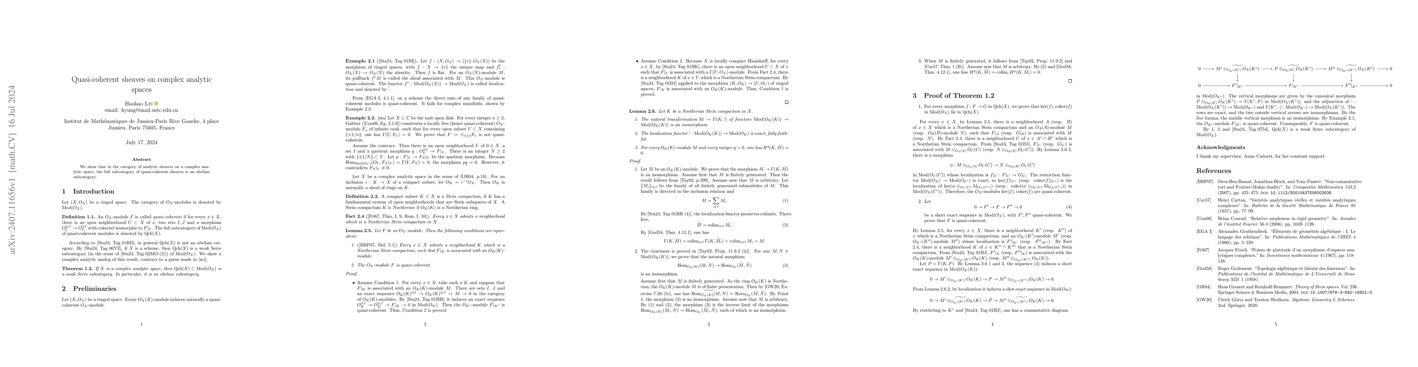 Thumbnail for Quasi-coherent sheaves on complex analytic spaces