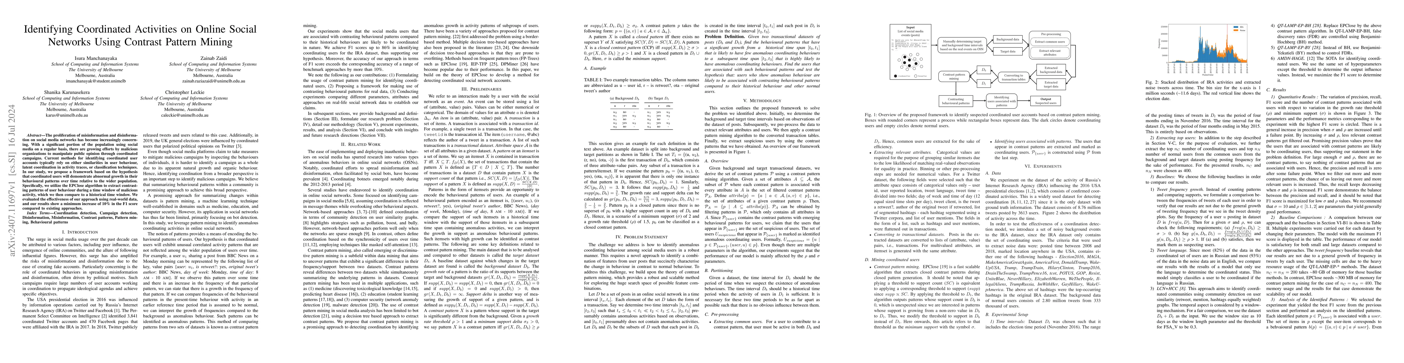 Thumbnail for Identifying Coordinated Activities on Online Social Networks Using
  Contrast Pattern Mining