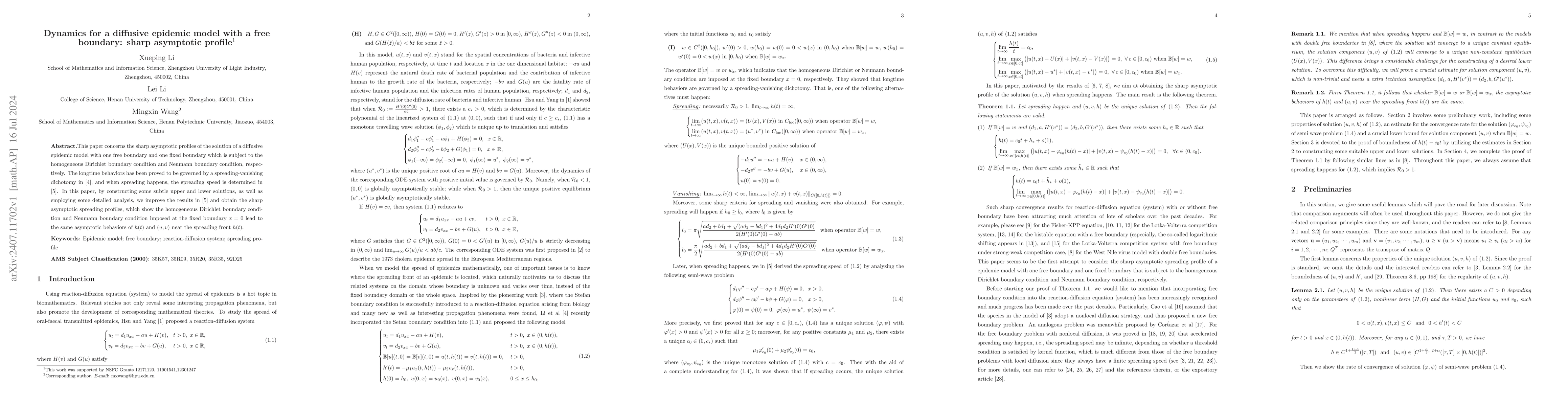 Thumbnail for Dynamics for a diffusive epidemic model with a free boundary: sharp
  asymptotic profile