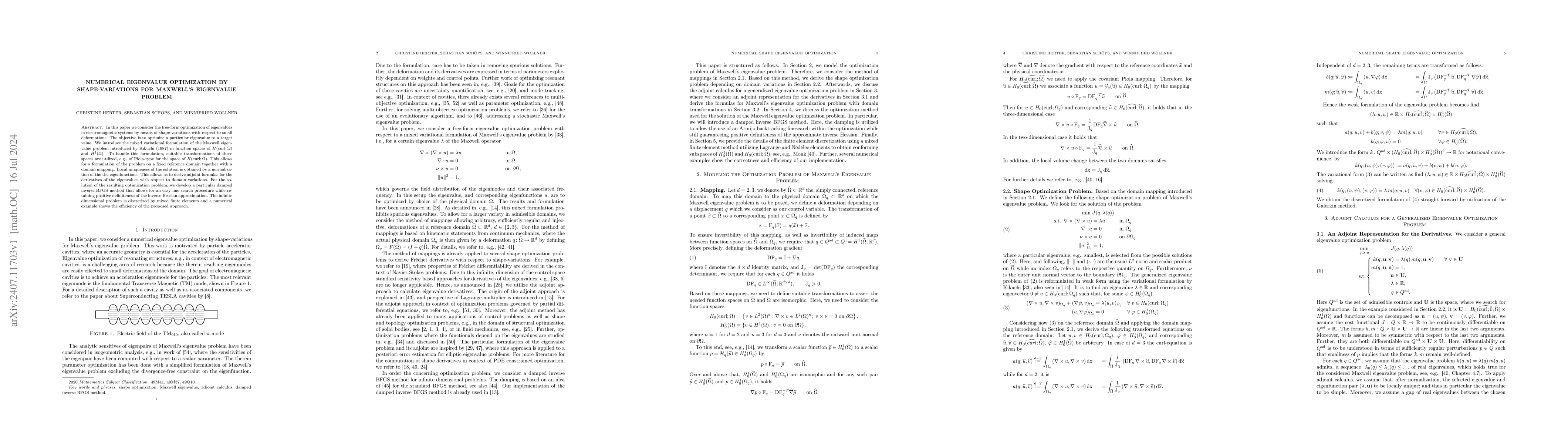 Thumbnail for Numerical Eigenvalue Optimization by Shape-Variations for Maxwell's
  Eigenvalue Problem