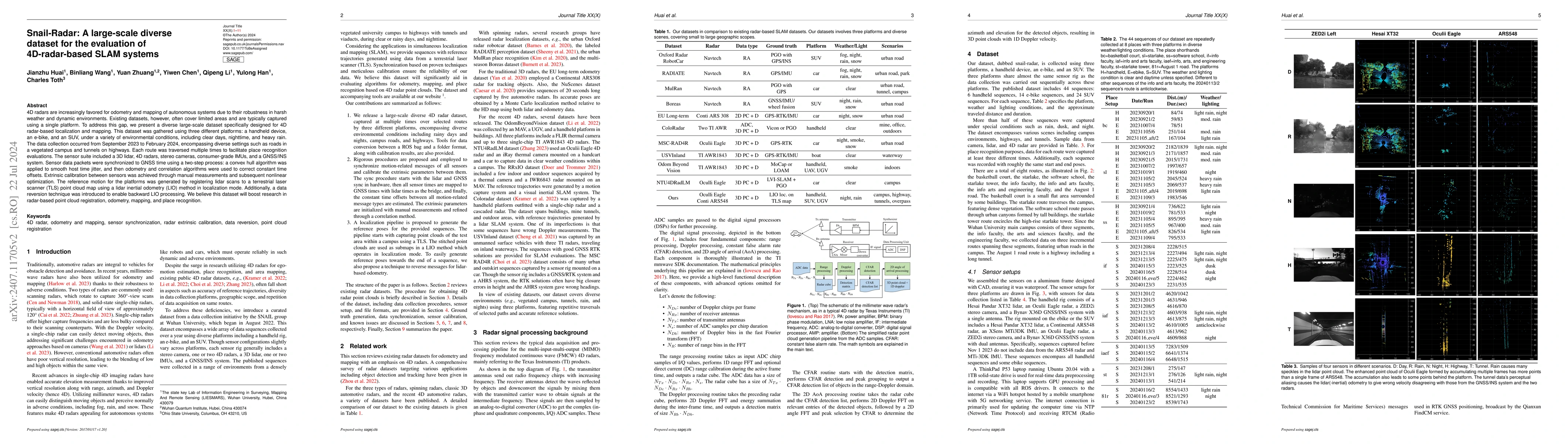 Thumbnail for Snail-Radar: A large-scale diverse dataset for the evaluation of
  4D-radar-based SLAM systems