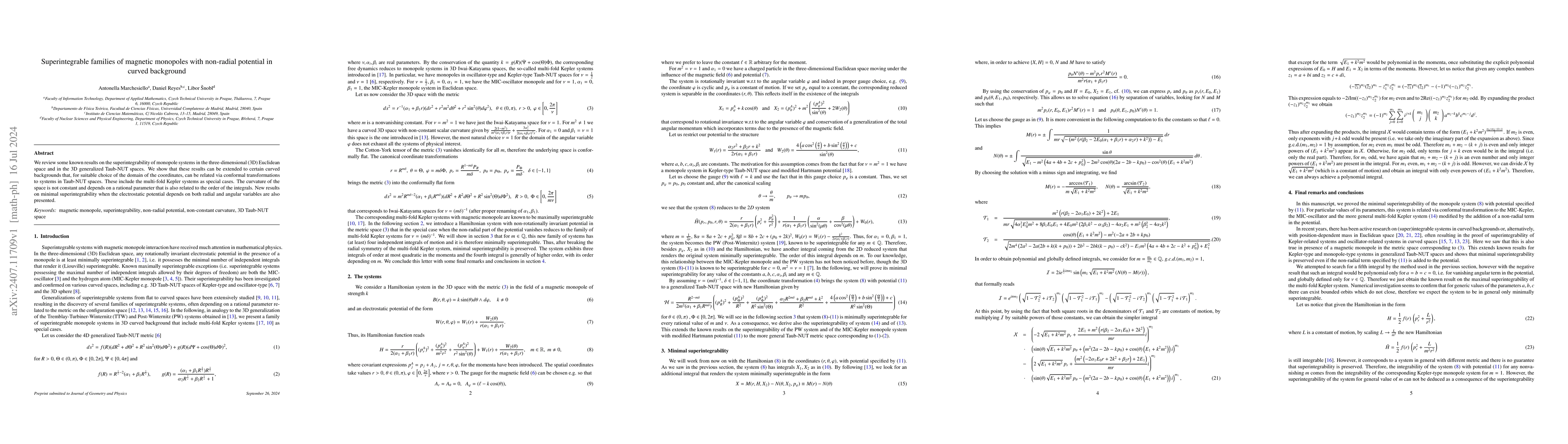 Thumbnail for Superintegrable families of magnetic monopoles with non-radial potential
  in curved background