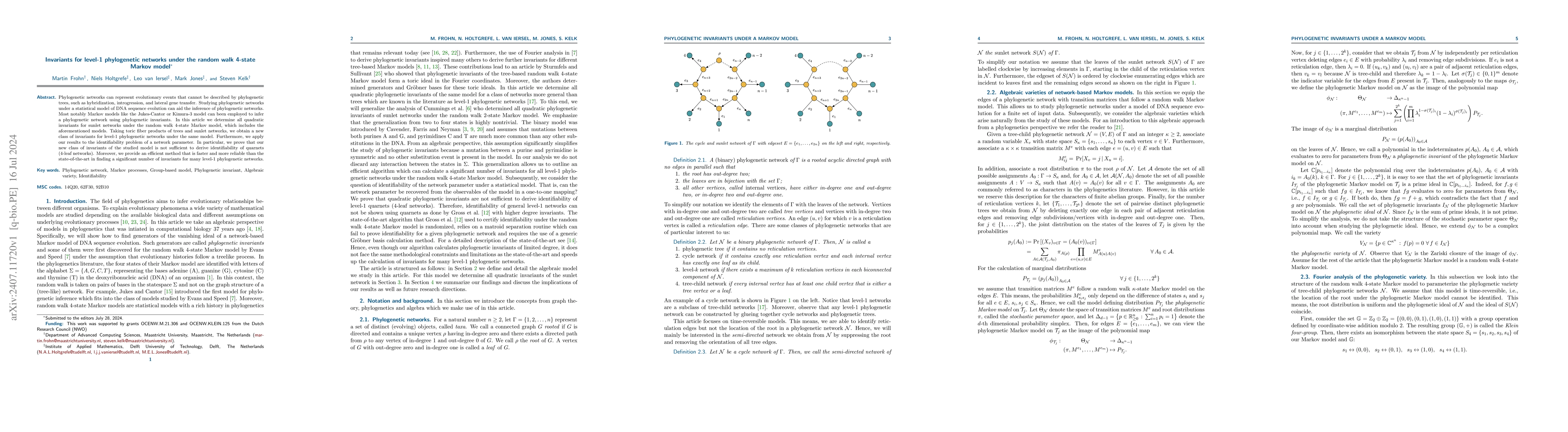 Thumbnail for Invariants for level-1 phylogenetic networks under the random walk
  4-state Markov model