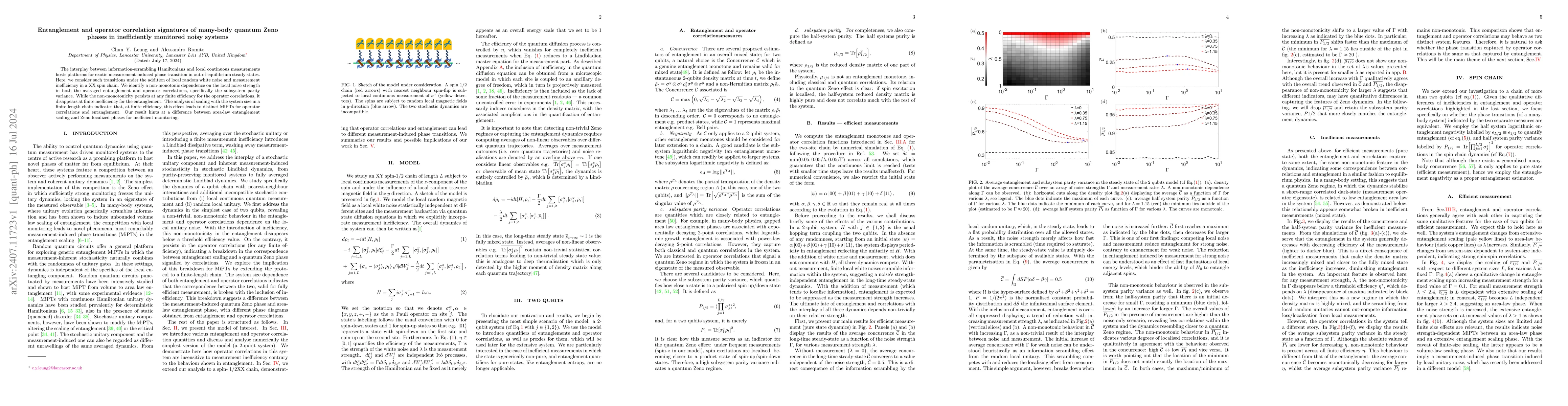 Thumbnail for Entanglement and operator correlation signatures of many-body quantum
  Zeno phases in inefficiently monitored noisy systems