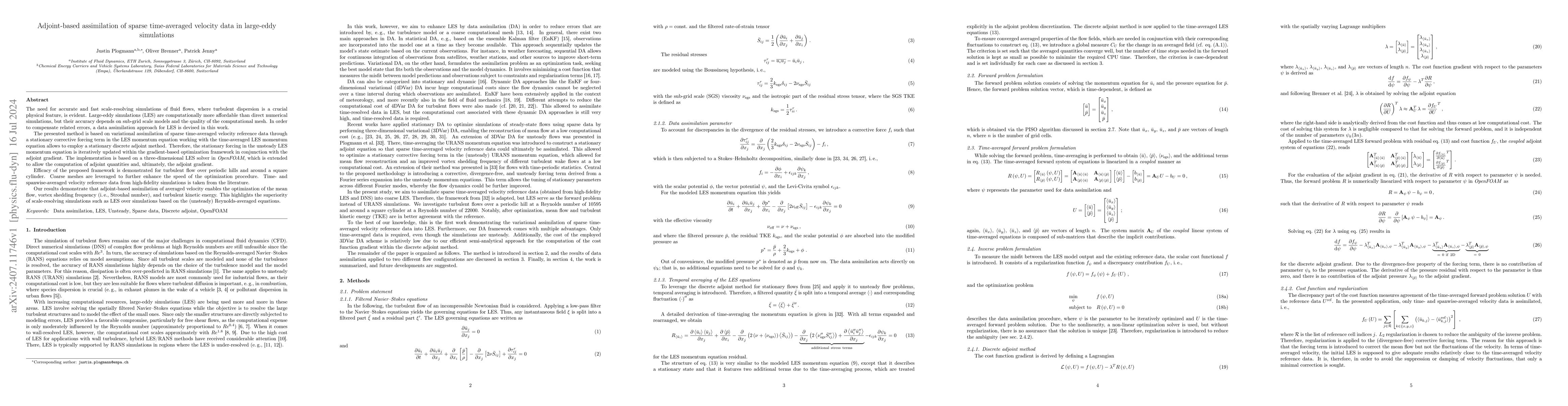 Thumbnail for Adjoint-based assimilation of sparse time-averaged velocity data in
  large-eddy simulations