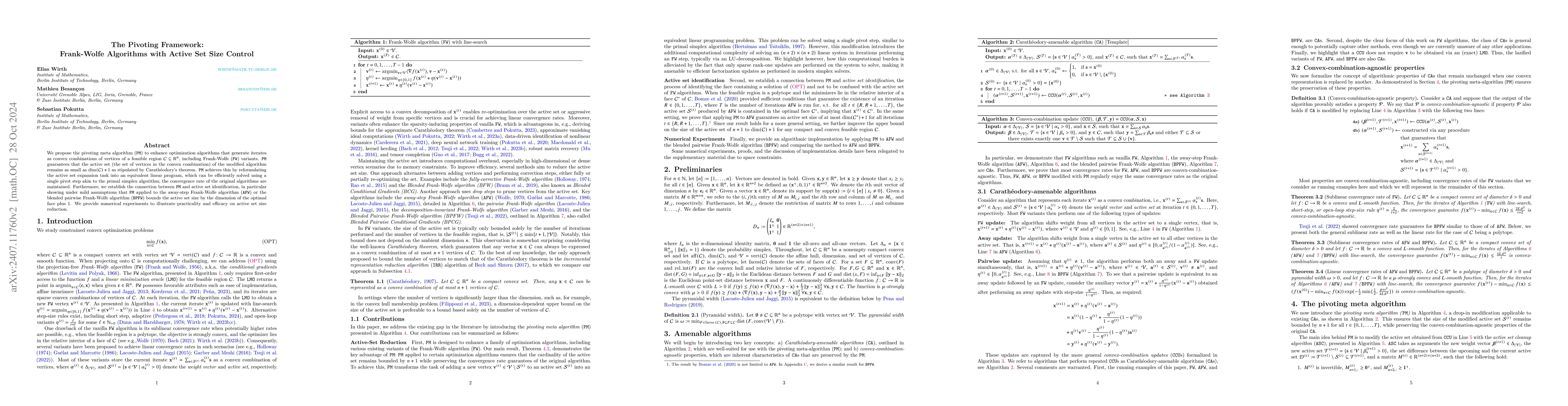 Thumbnail for The Pivoting Framework: Frank-Wolfe Algorithms with Active Set Size
  Control