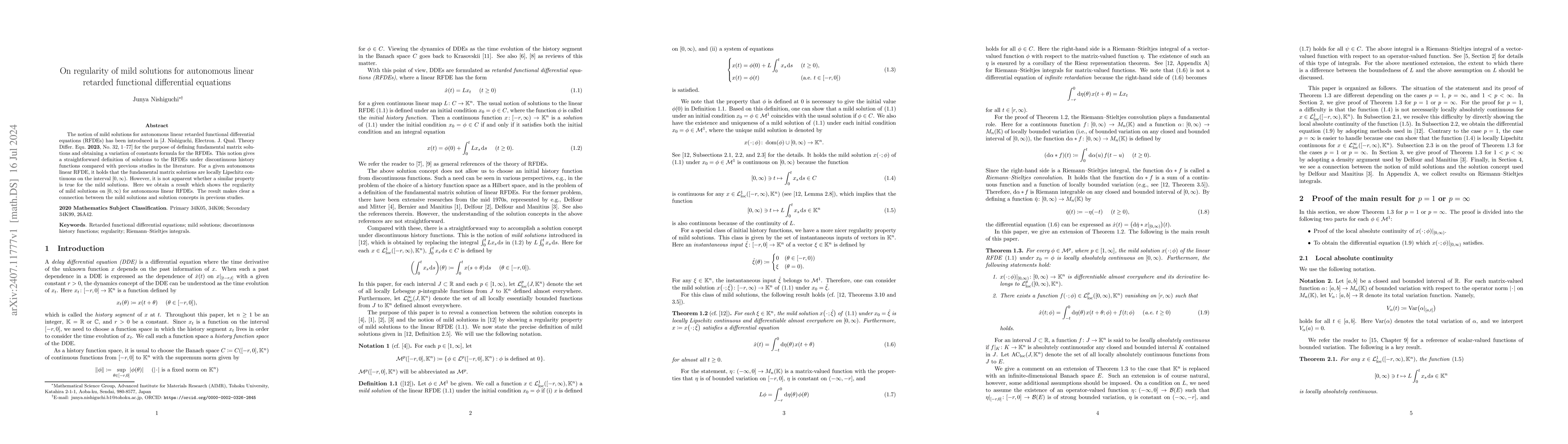 Thumbnail for On regularity of mild solutions for autonomous linear retarded
  functional differential equations