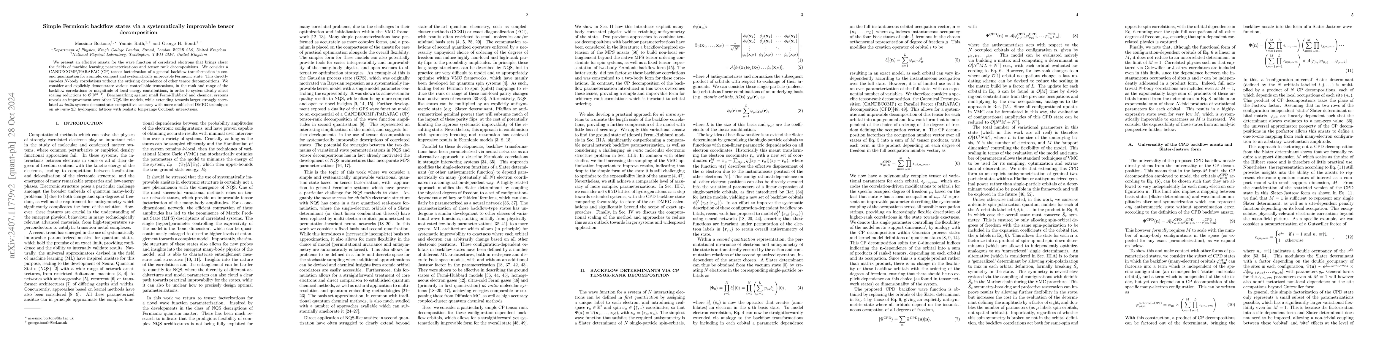 Thumbnail for Simple Fermionic backflow states via a systematically improvable tensor
  decomposition
